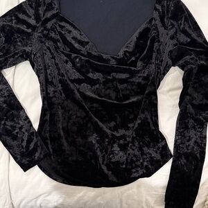 Free People Black Velvet Long Sleeve Blouse